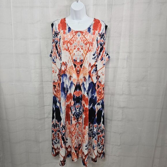 Roaman's Red Blue Sleeveless Abstract Grunge Shift Midi Dress 18/20 (L) - Picture 9 of 9